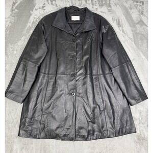 Vintage Worthington Black Leather Jacket Womens XL Overcoat Lambskin 90s Y2K